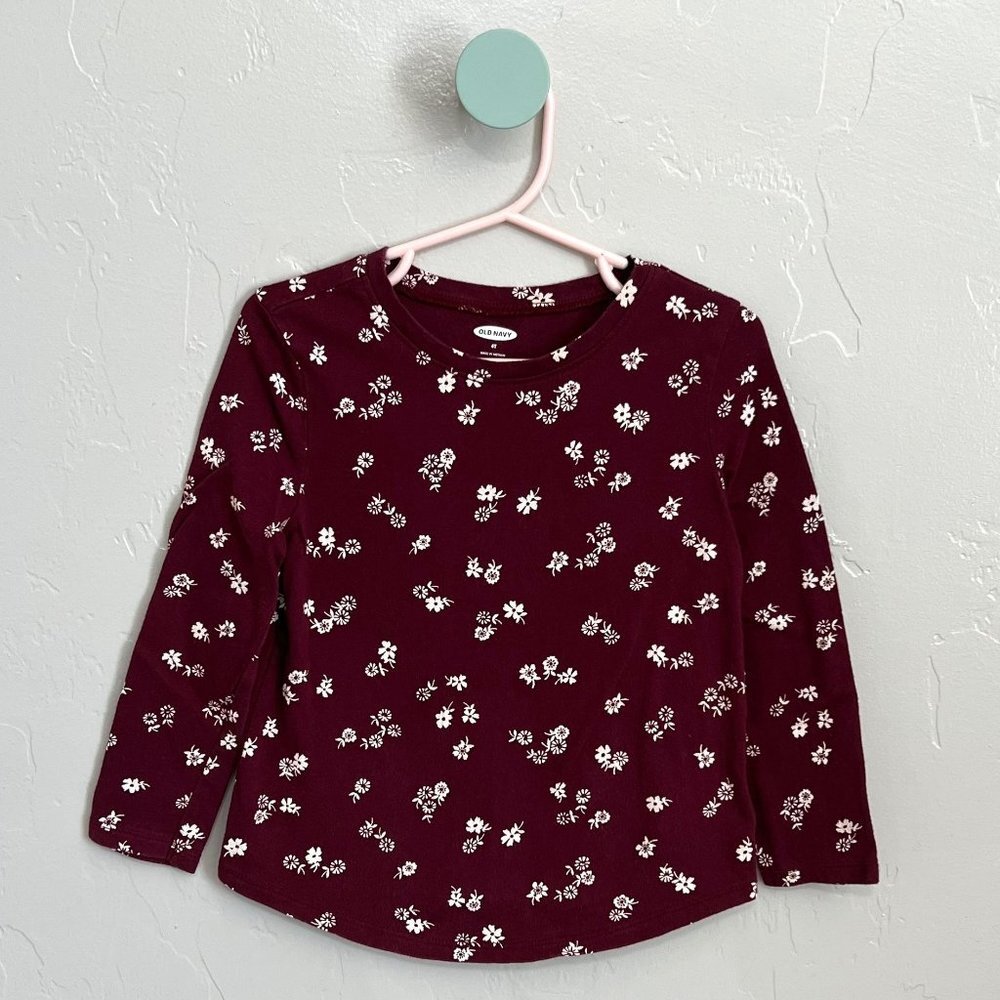 OLD NAVY | Toddler Girls Burgundy Floral Long Sleeve T-Shirt